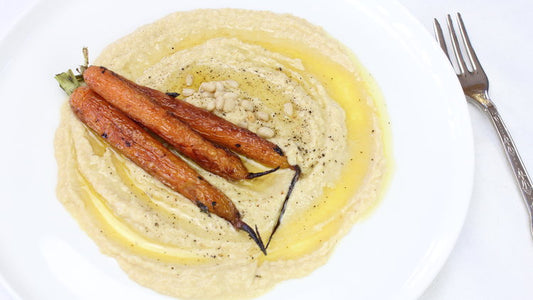 Creamy Hummus with roasted Baby Carrots and Extra Virgin Olive Oil