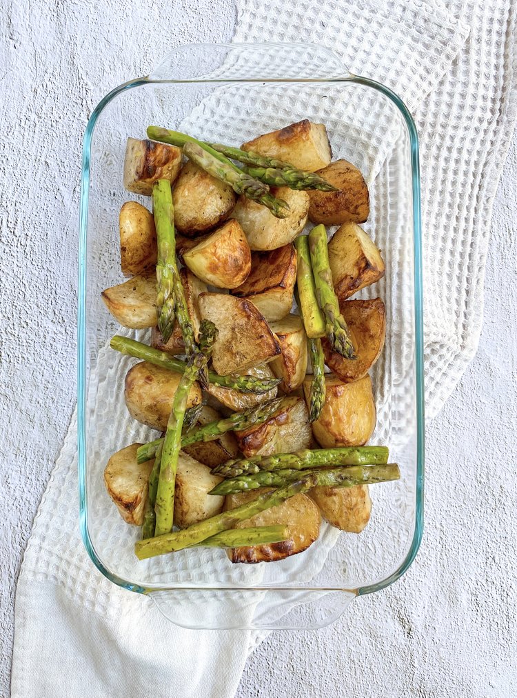 Balsamic & Garlic Oil Potatoes and Asparagus
